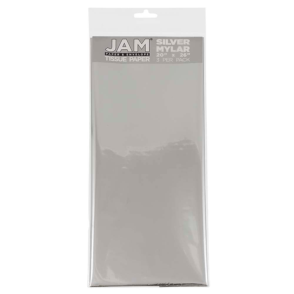 JAM Paper 20" x 26" Tissue Paper, Silver Mylar, 3 Sheets/Pack (1172418)