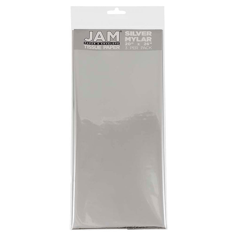 JAM Paper 20" x 26" Tissue Paper, Silver Mylar, 3 Sheets/Pack (1172418)