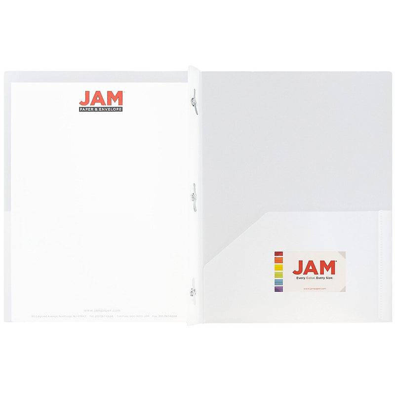 JAM Paper POP 2-Pocket Plastic Folders with Metal Prongs Fastener Clasps, Clear, 6/Pack (382ECcldd)