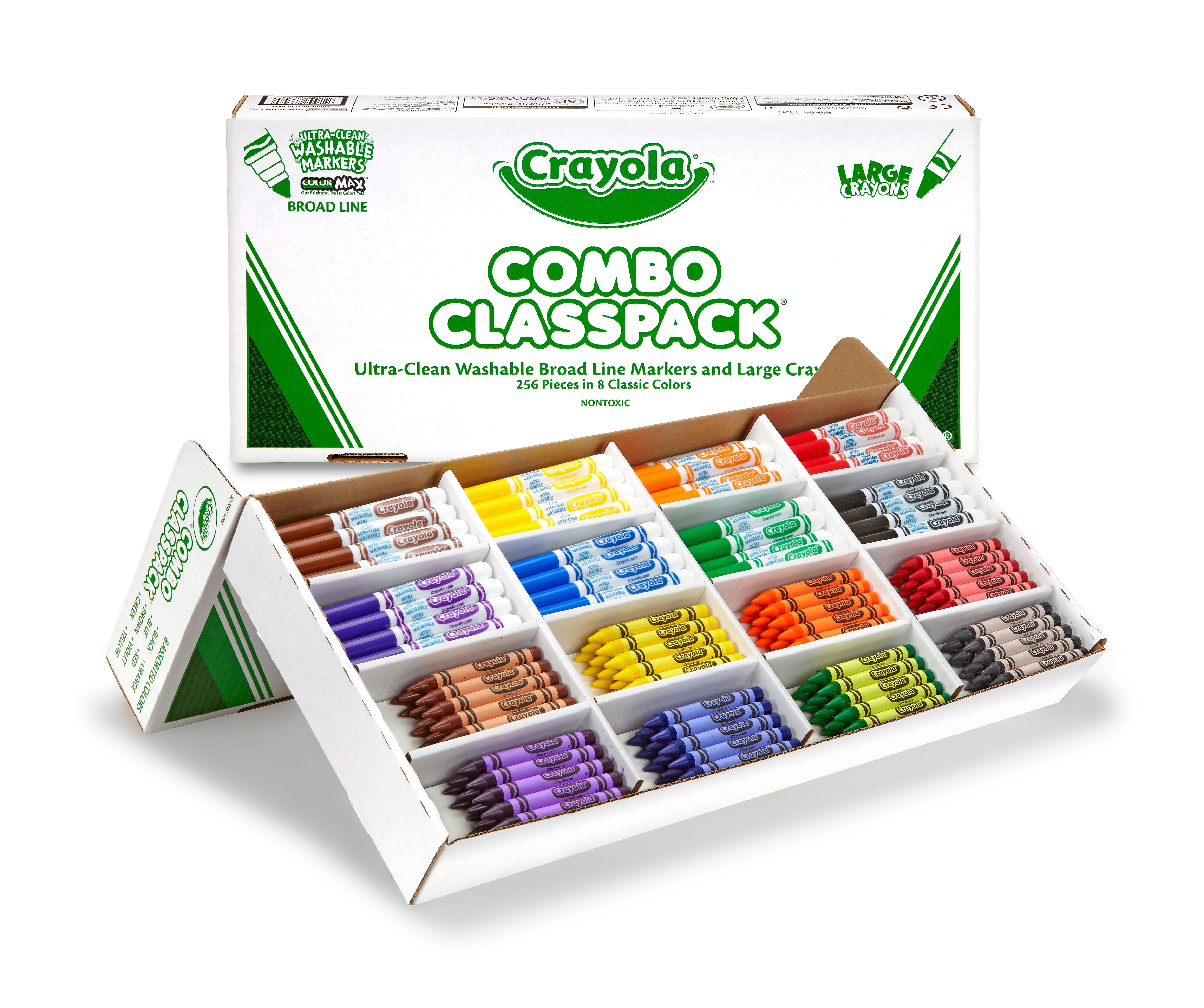 Crayola Classpack Combo Washable Markers and Large Crayons, Broad, Assorted Colors, 256/Case (52-3348)