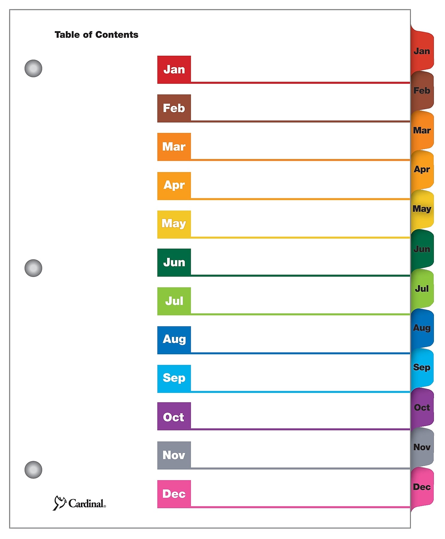 Cardinal OneStep Monthly Paper Dividers, 12-Tab, Multicolor (CRD 60318CB)