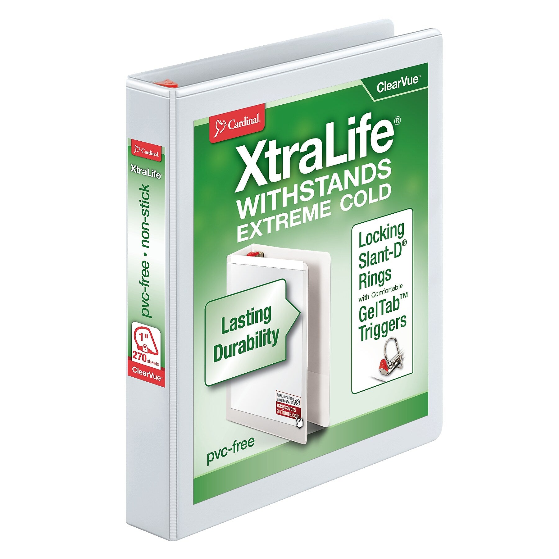Cardinal XtraLife ClearVue Heavy Duty 1" 3-Ring View Binders, D-Ring, White (26300CB)