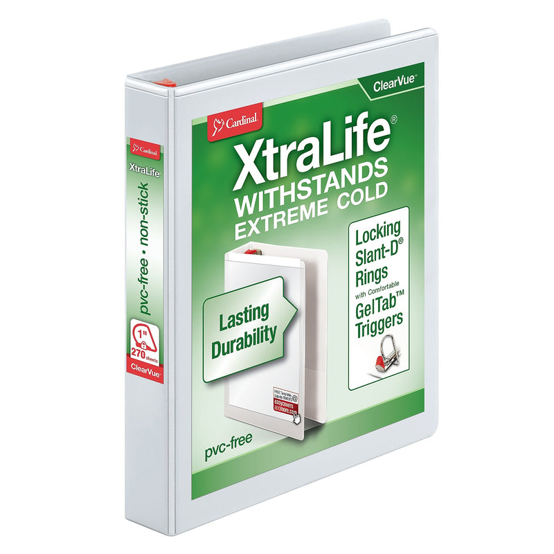 Cardinal XtraLife ClearVue Heavy Duty 1" 3-Ring View Binders, D-Ring, White (26300CB)