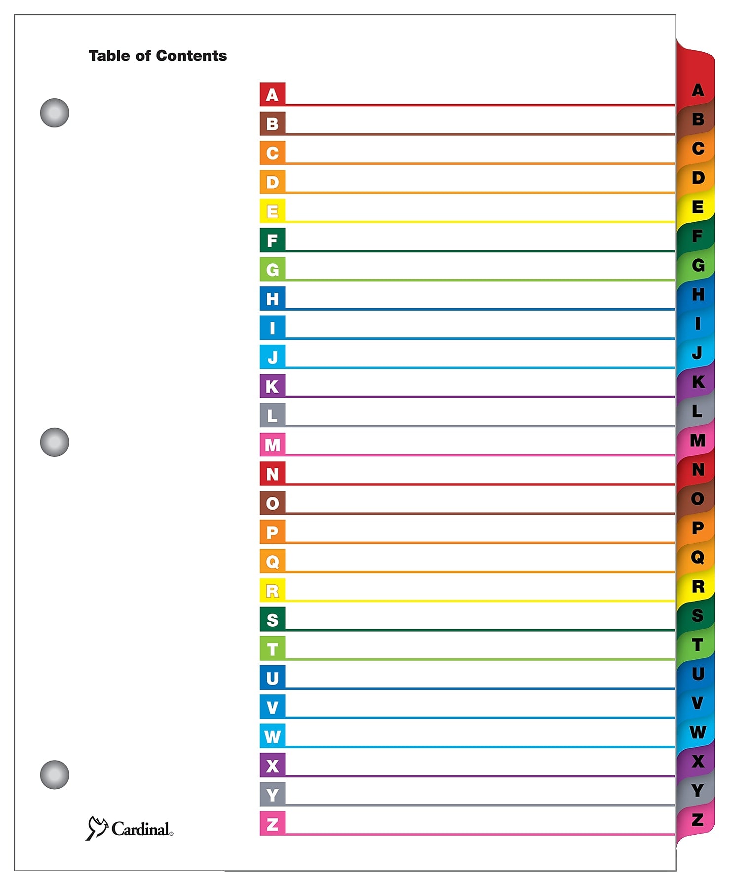 Cardinal OneStep Printable Table of Contents and Dividers, A-Z - 26-Tab, Multicolor, 1/St
