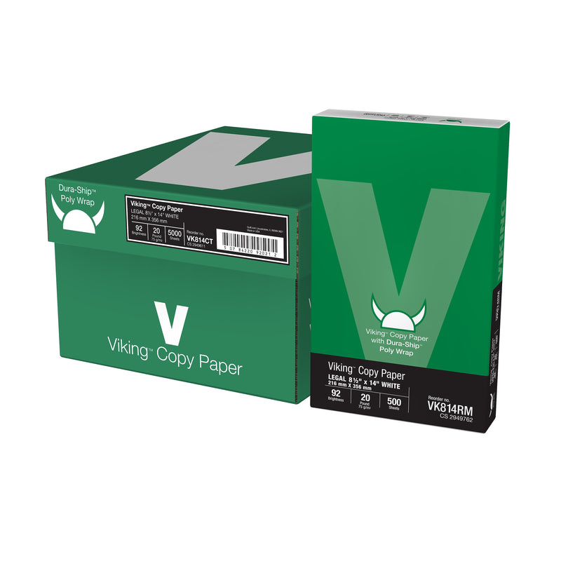 Quill Brand 8.5" x 14" CopyPaper 20 lbs., 92 Brightness, White, 5000 Sheets/Ream (VK814CT)