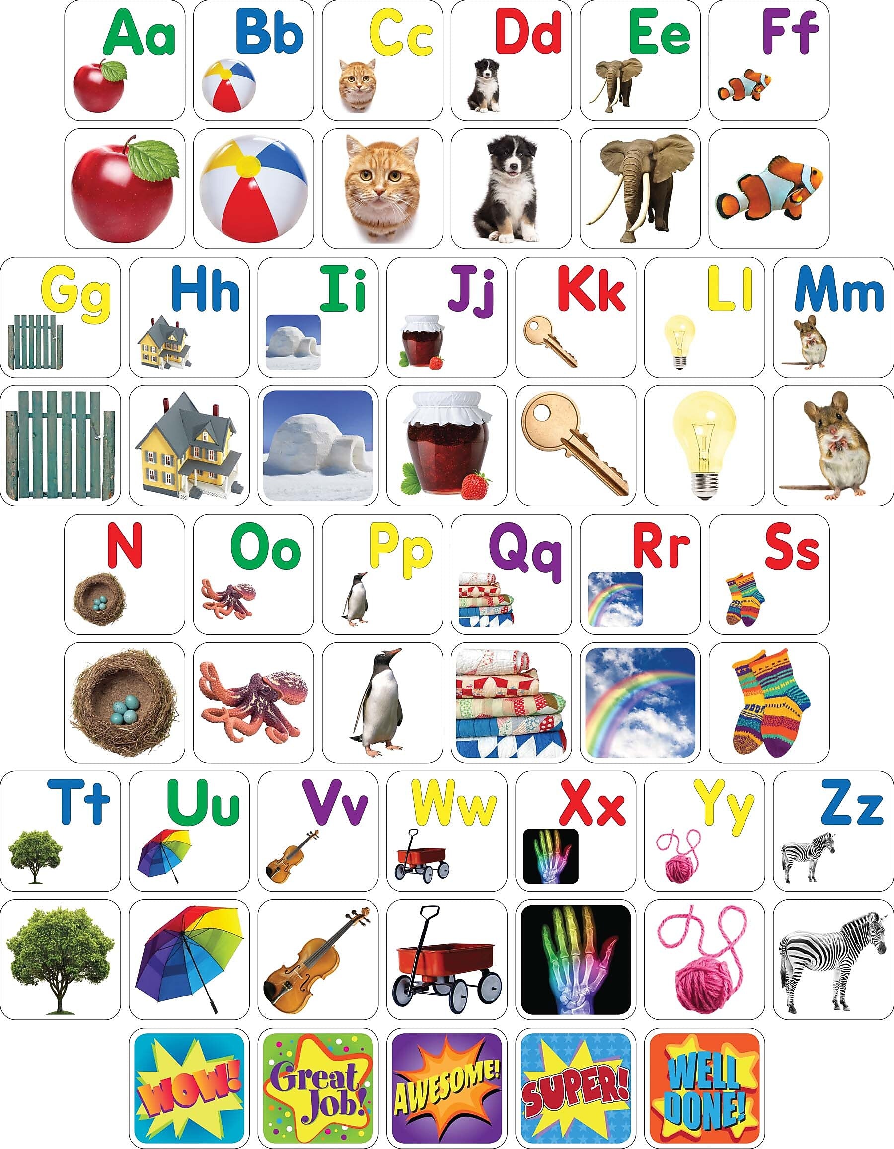 Barker Creek Learning Magnets A-Z Letters with Pictures, 60 Magnetic Pieces/Pack (LM1150)