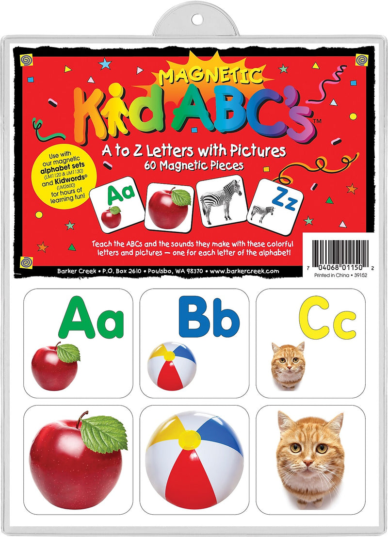 Barker Creek Learning Magnets A-Z Letters with Pictures, 60 Magnetic Pieces/Pack (LM1150)