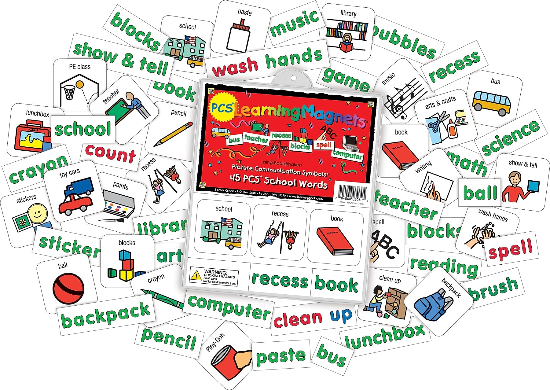 Barker Creek PCS Learning Magnets, 45 School Words, 90 Magnetic Pieces/Pack (LM3030)