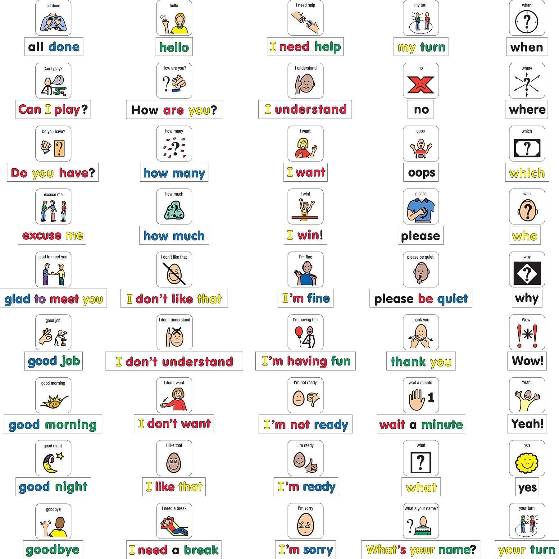 Barker Creek PCS Learning Magnets, 45 Social Phrases & Questions, 90 Magnetic Pieces/Pack (LM3040)