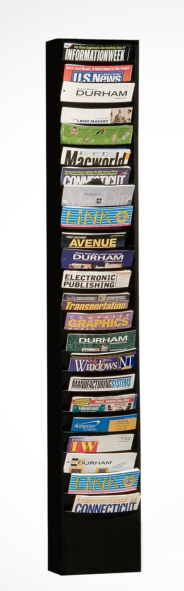 Durham Con-Tur Literature Holder, 65 1/2" x 9 3/4", Wall Mounted, Black Steel (401-08)
