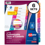 Avery Ready Index Table of Contents Pre-Printed Numeric Paper Divider, 8 Tabs, Multicolor, 6 Sets (11186)