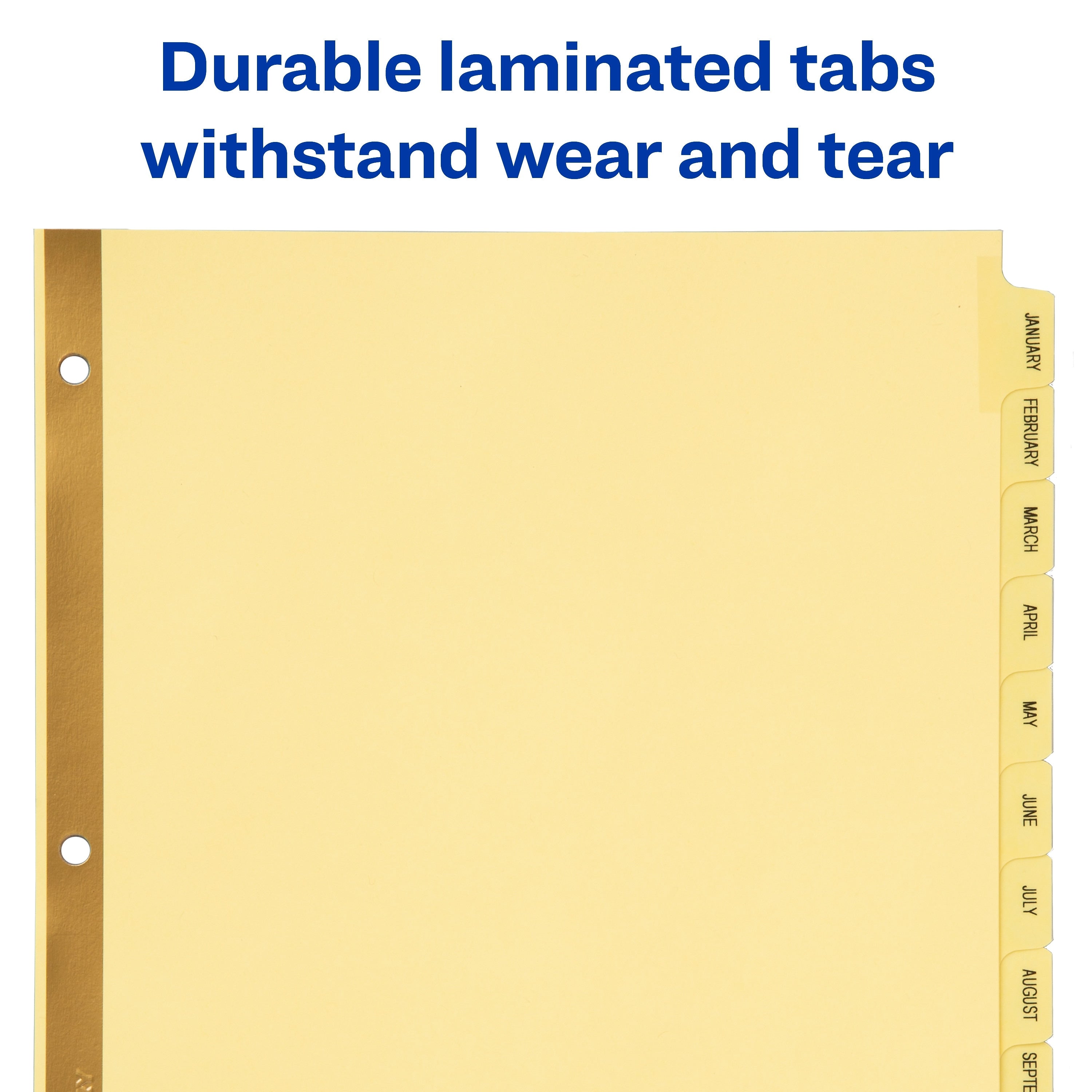 Avery Pre-Printed Paper Dividers with Laminated Tabs, Jan-Dec Tabs, Buff, Gold Reinforced (11307)