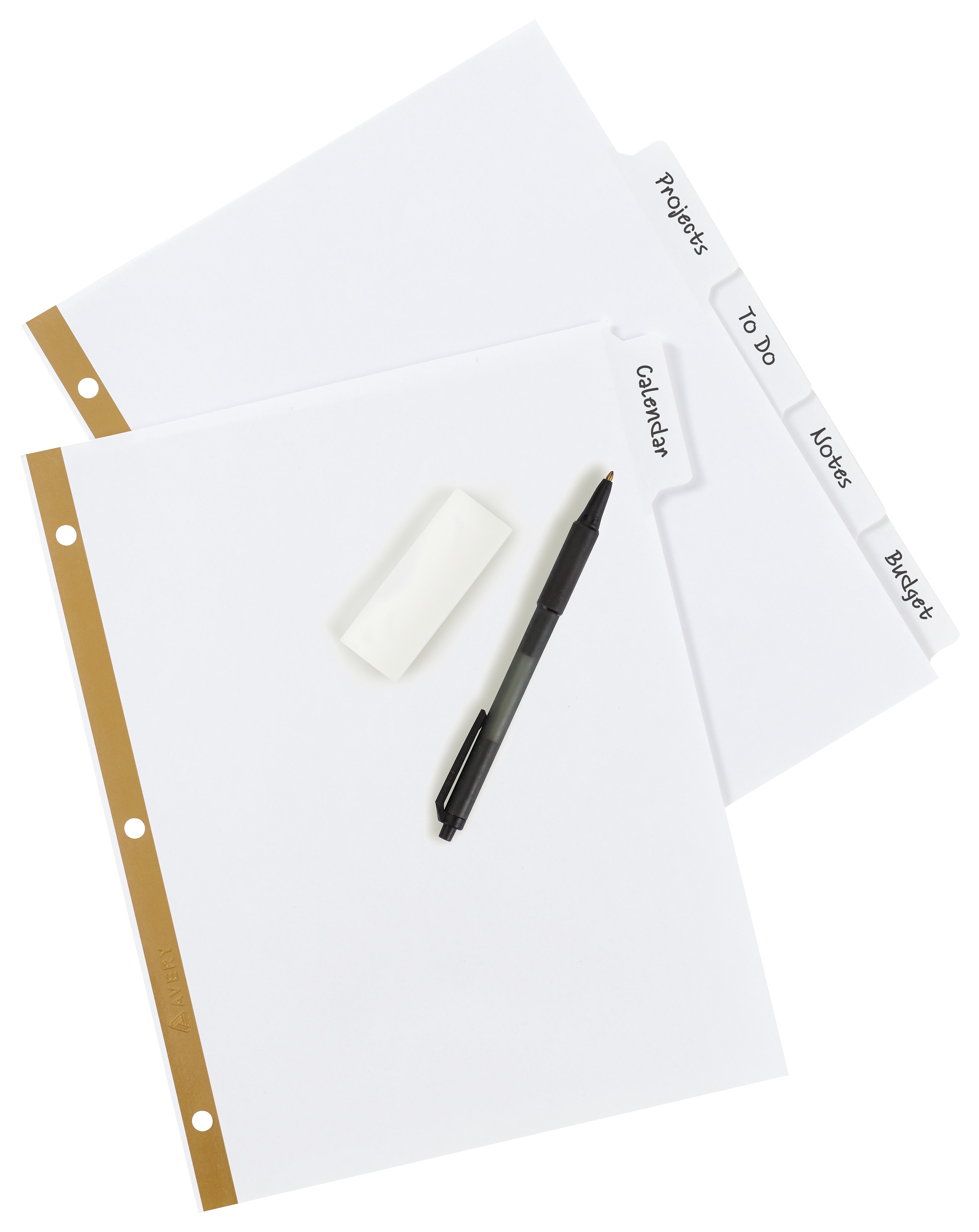 Avery Big Tab Write & Erase Paper Divider, 5 Tabs, White/Gold Reinforced, 1 Set (23075)