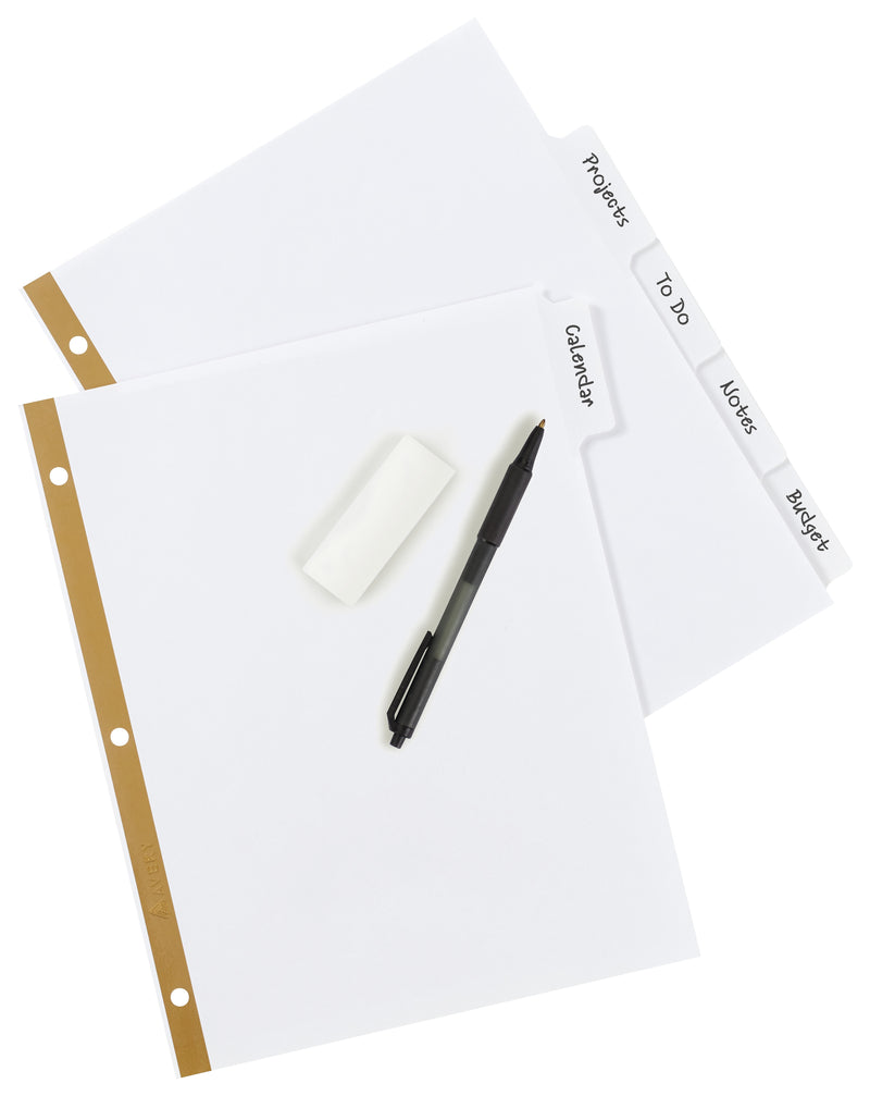 Avery Big Tab Write & Erase Paper Divider, 5 Tabs, White/Gold Reinforced, 1 Set (23075)