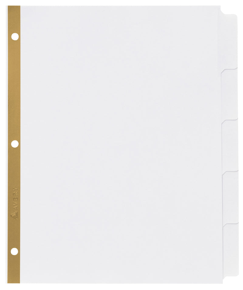 Avery Big Tab Write & Erase Paper Divider, 5 Tabs, White/Gold Reinforced, 1 Set (23075)