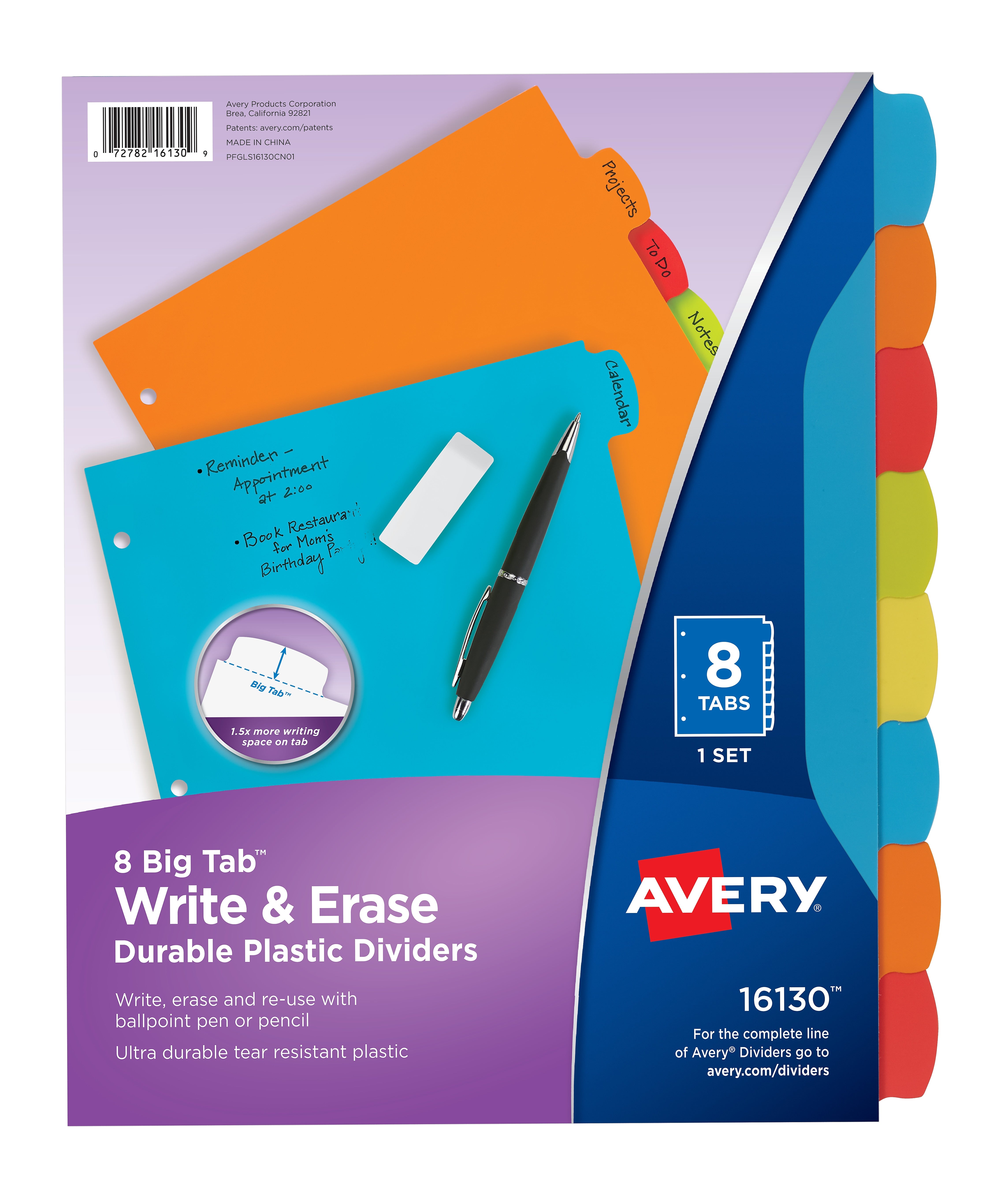 Avery Big Tab Write & Erase Plastic Divider, 8 Tabs, Multicolor, 1 Set (16130)
