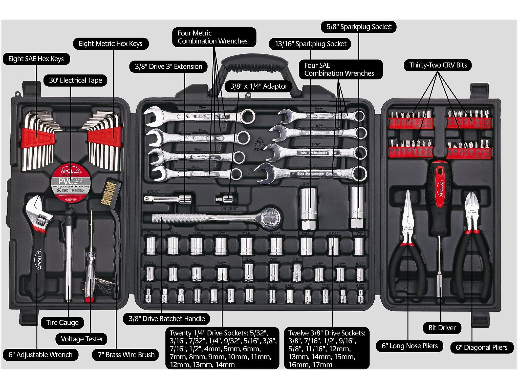 Apollo Tools Mechanics Tool Kit, 101 Pieces (DT0006)