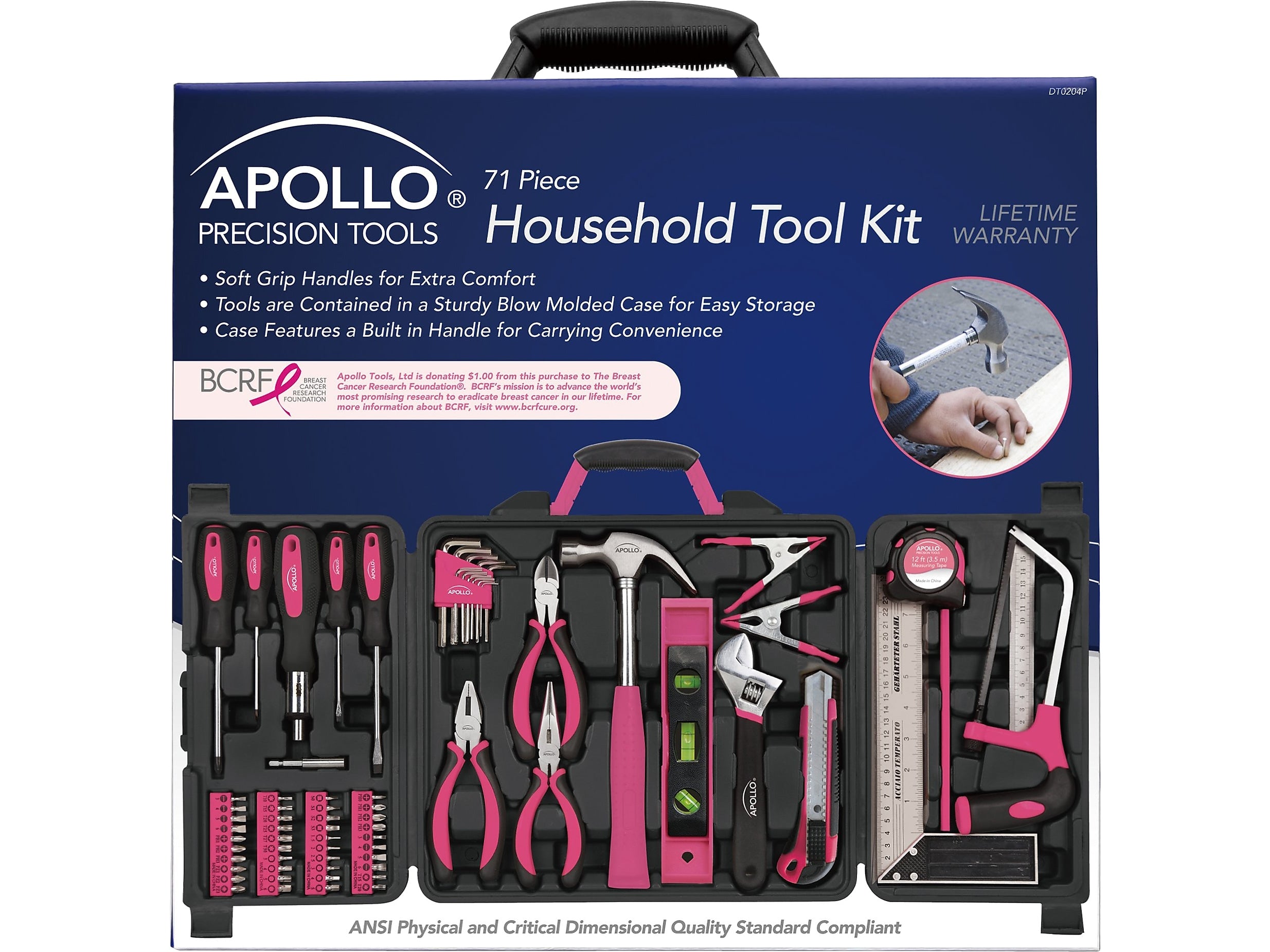 Apollo Tools Household Tool Kit Pink, 71 Pieces (DT0204P)