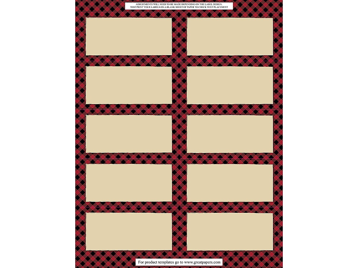 Great Papers Buffalo Plaid Laser/Inkjet Shipping Labels, 2" x 4", Multicolor, 10 Labels/Sheet, 5 Sheets/Pack (2019112)