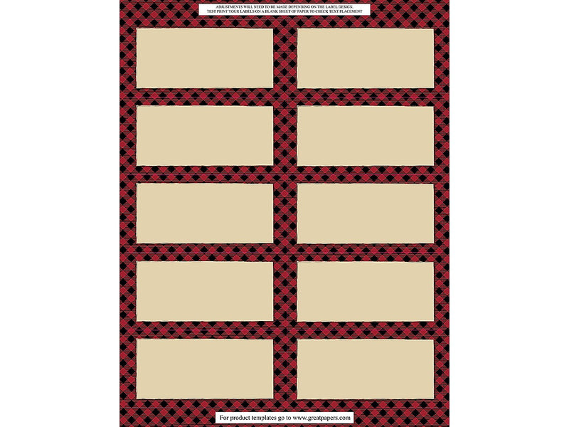 Great Papers Buffalo Plaid Laser/Inkjet Shipping Labels, 2" x 4", Multicolor, 10 Labels/Sheet, 5 Sheets/Pack (2019112)