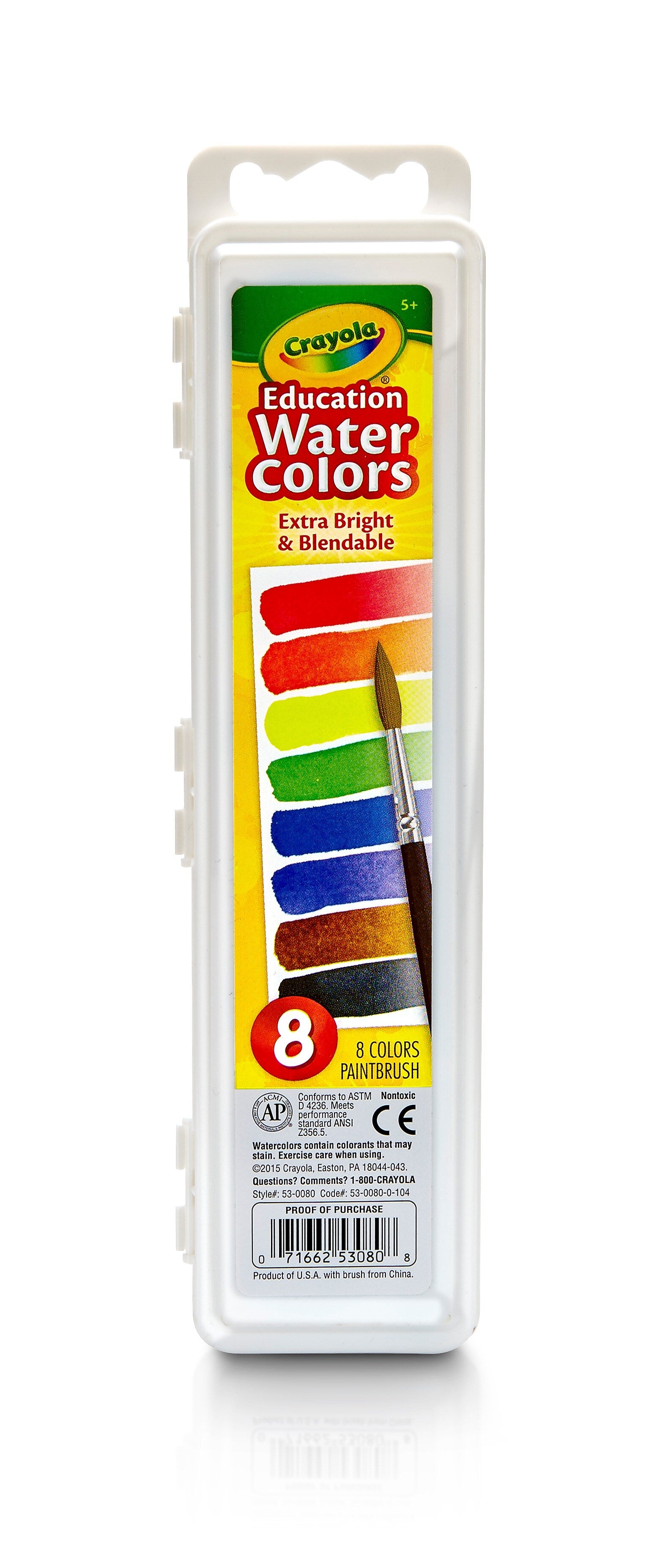 Crayola Oval-Pan Watercolor Mixing Set, Matte Finish, Assorted Colors, 8/Set (53-0080)