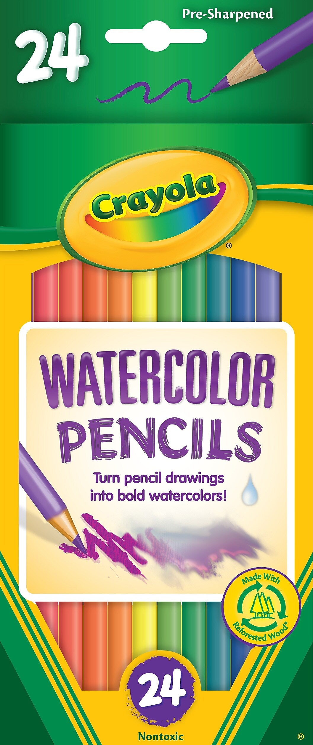 Crayola Watercolor Colored Pencils, Assorted Colors, 24/Box (68-4304)