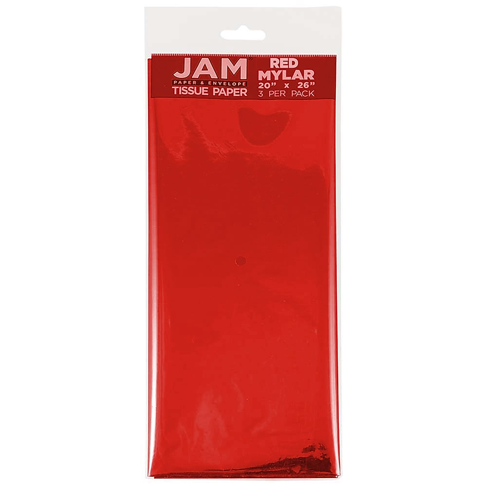 JAM Paper 20" x 26" Tissue Paper, Red Mylar, 3 Sheets/Pack (1172415)