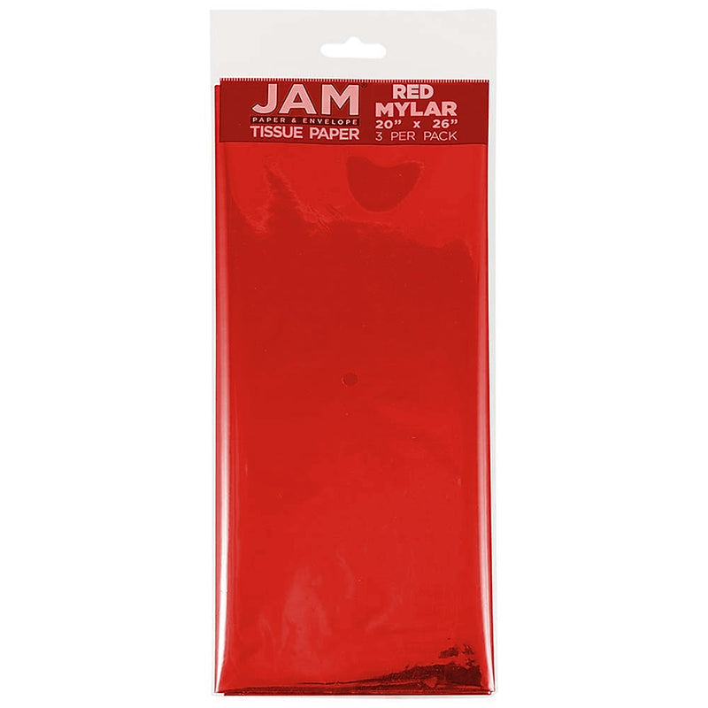 JAM Paper 20" x 26" Tissue Paper, Red Mylar, 3 Sheets/Pack (1172415)