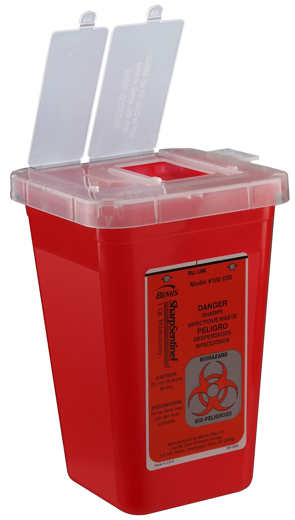 Bemis Phlebotomy Container, 1 Quart, Red, 100/Box (100030-100)