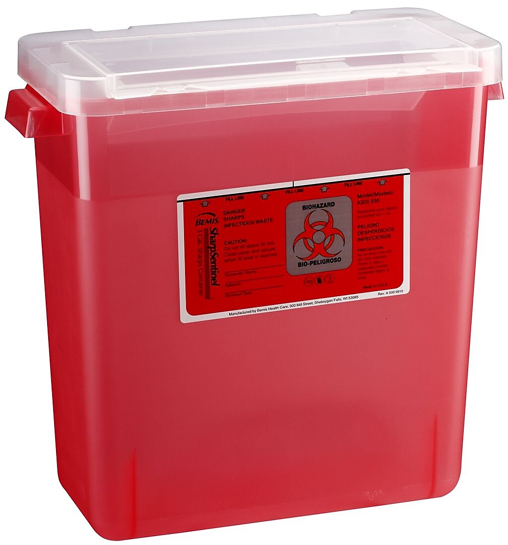Bemis Sharps Container, 3 Gallon, Red, 12/Pack (303030-12)