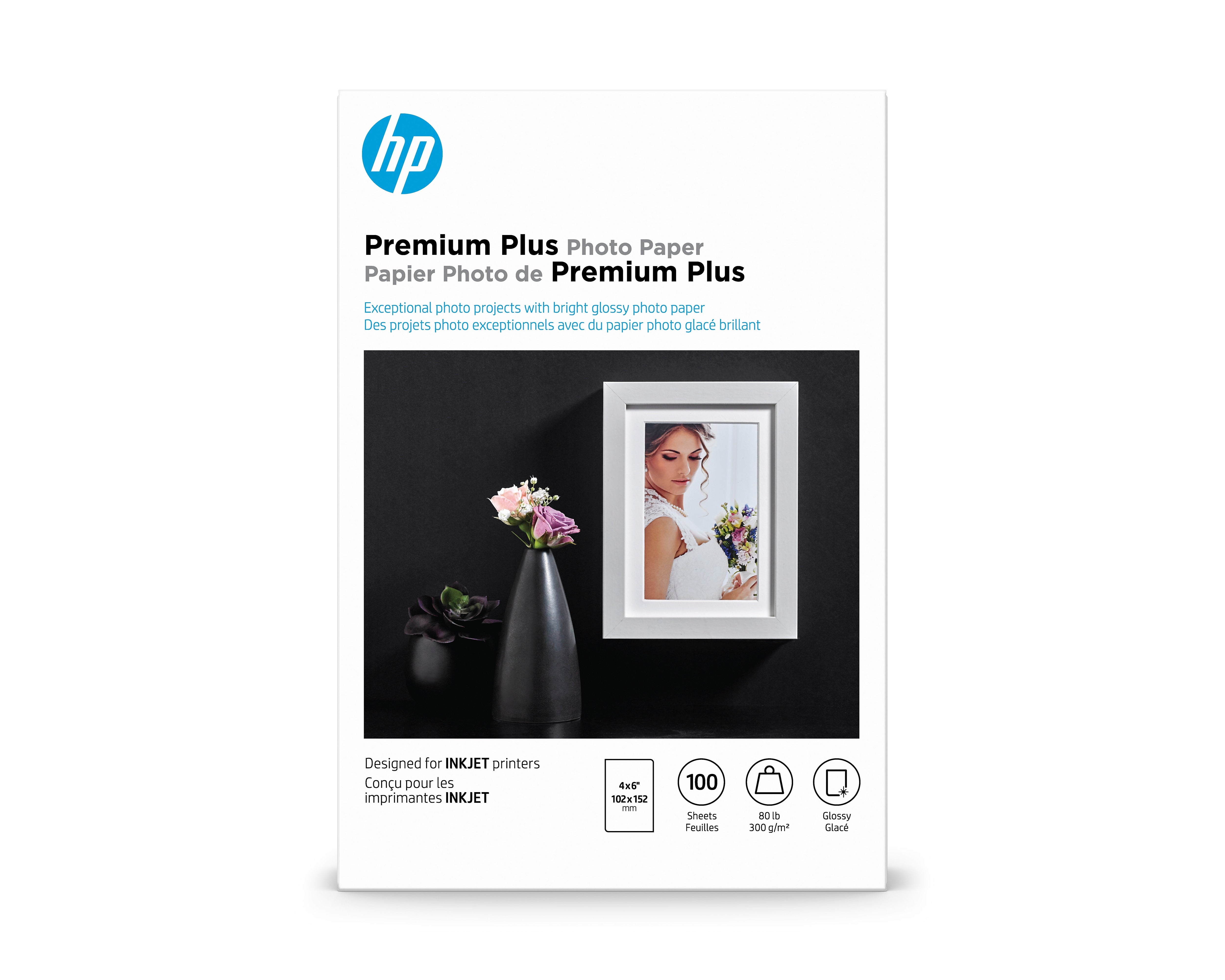 HP Premium Plus Glossy Photo Paper, 4" x 6", 100 Sheet/Pack (CR668A)