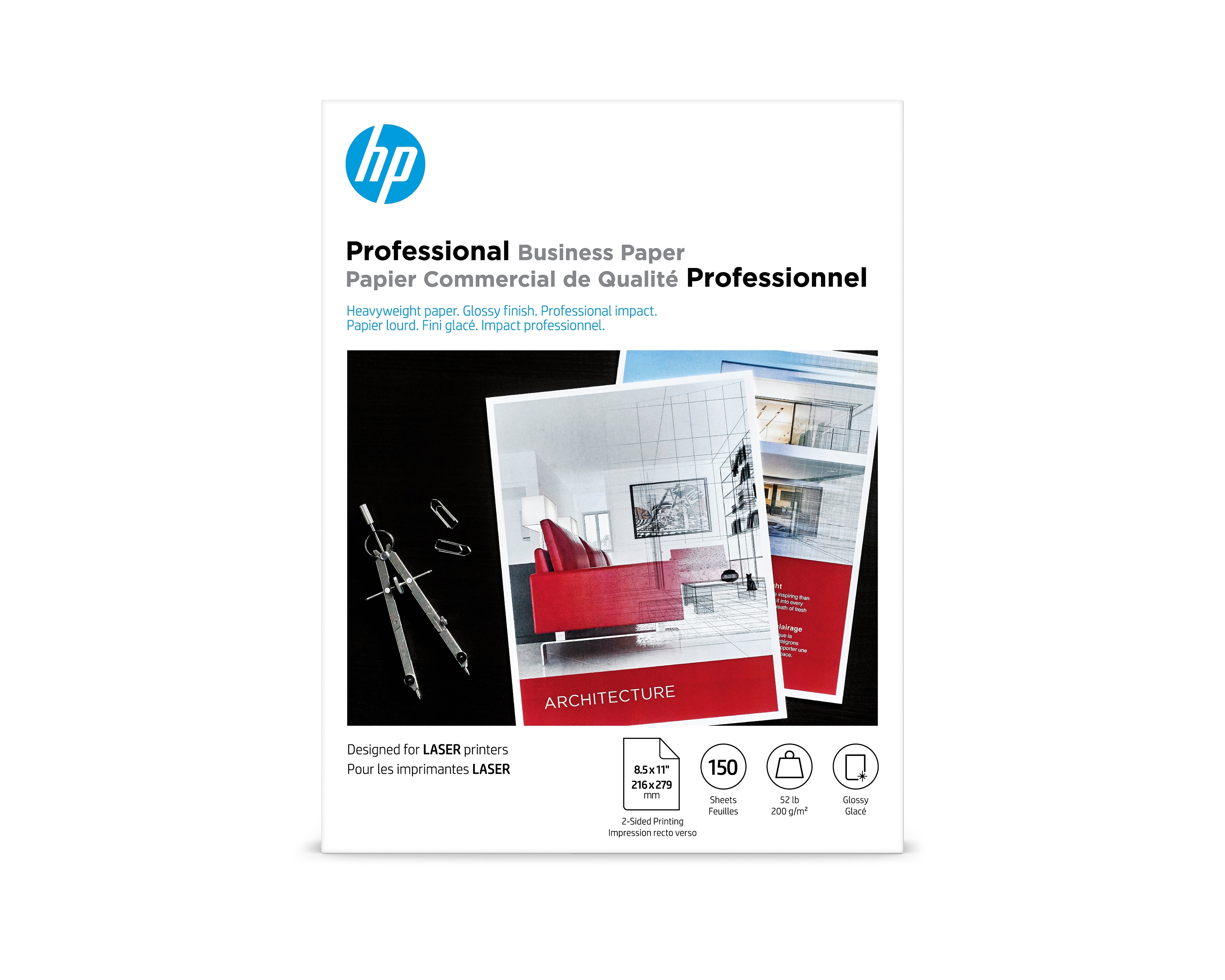 HP Professional Business Glossy Brochure Paper, 8.5" x 11", 150 Sheets/Pack (4WN10A)