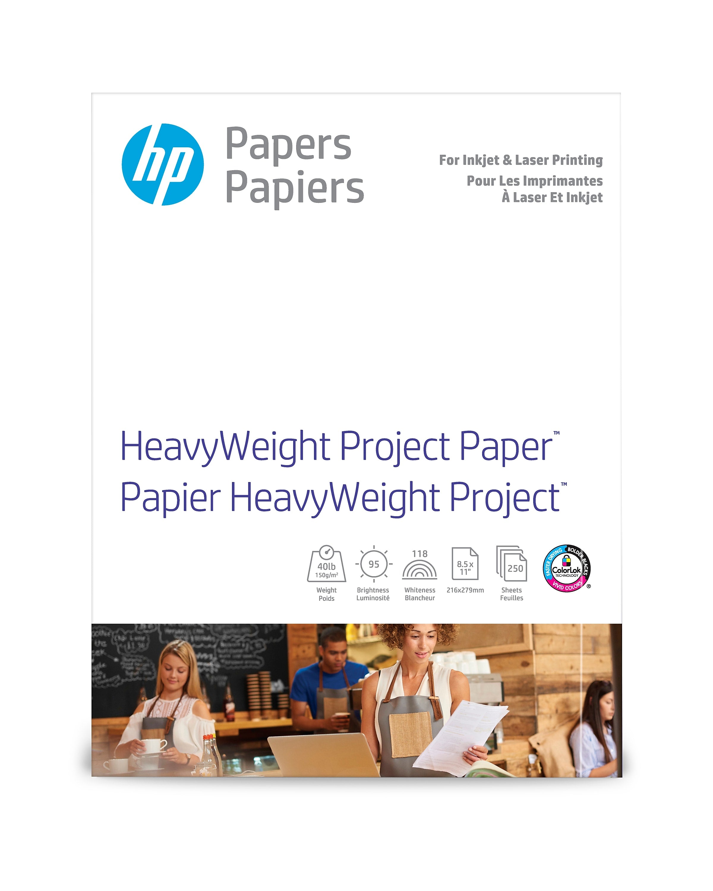 HP HeavyWeight 8.5" x 11" Multipurpose Paper, 40 lbs., 95 Brightness, 250 sheets (Z4R14A)