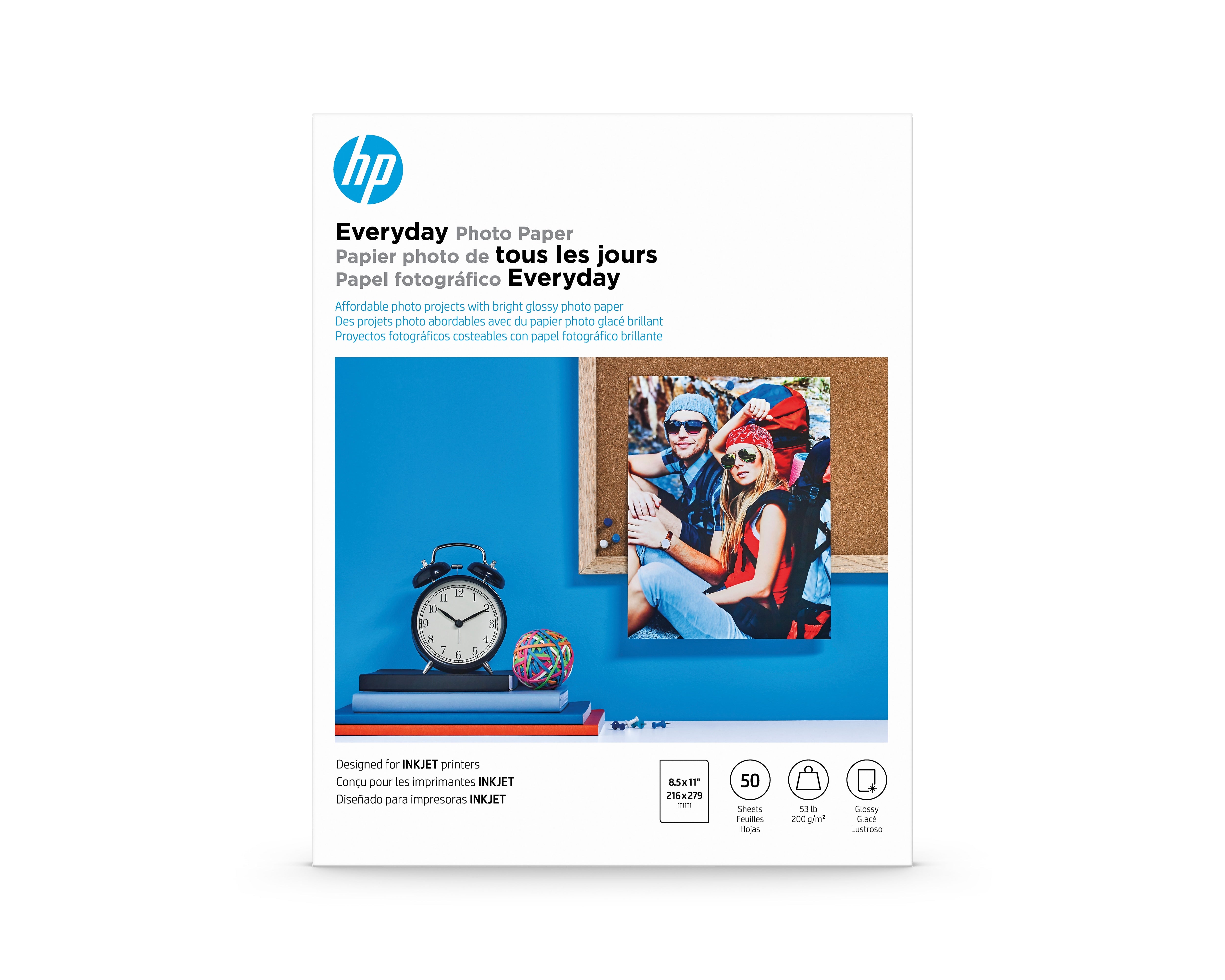 HP Everyday Glossy Photo Paper, 8.5" x 11", 50 Sheets/Pack (Q8723A)