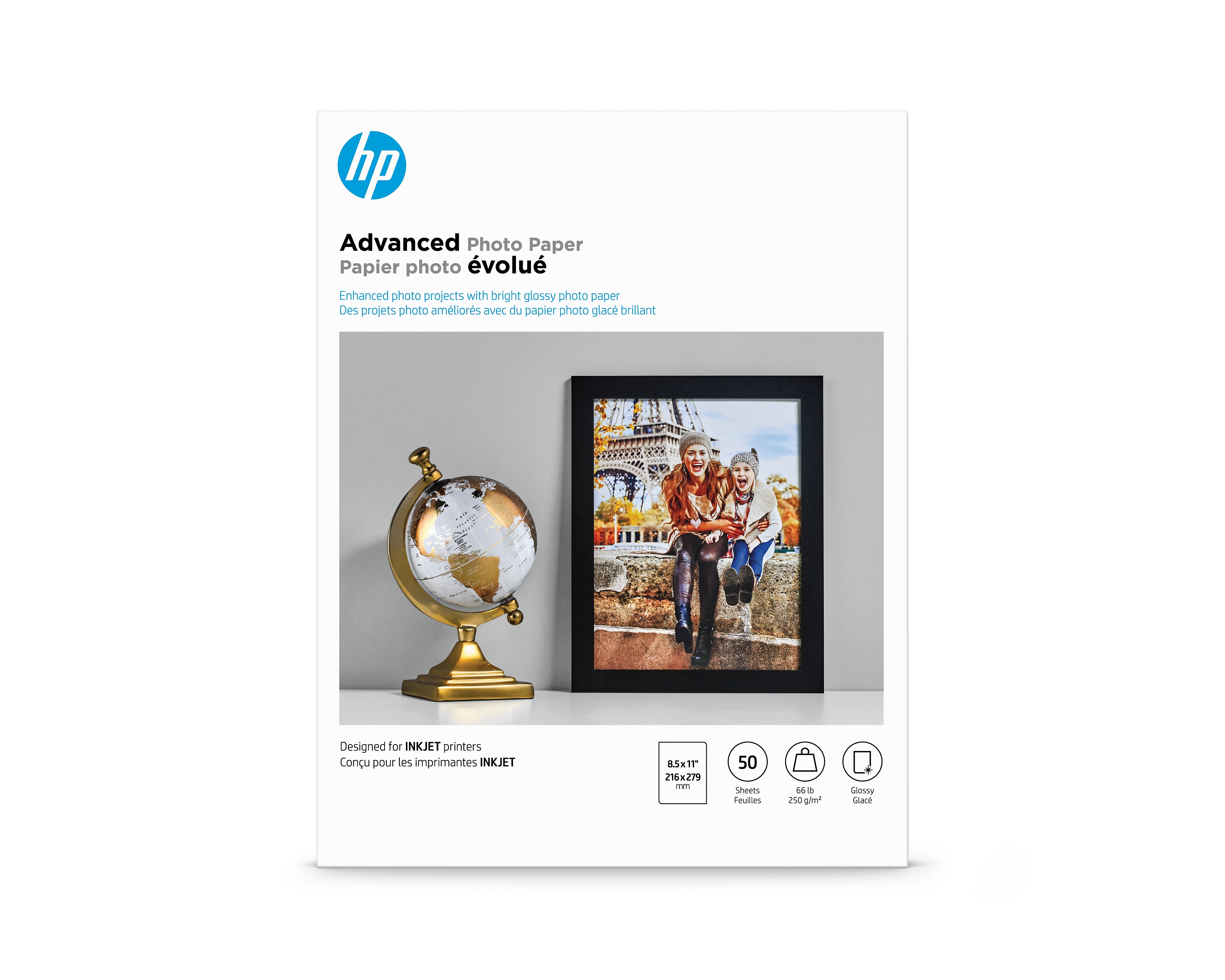 HP Advanced Glossy Photo Paper, 8.5" x 11", 50 Sheets/Pack (Q7853A)