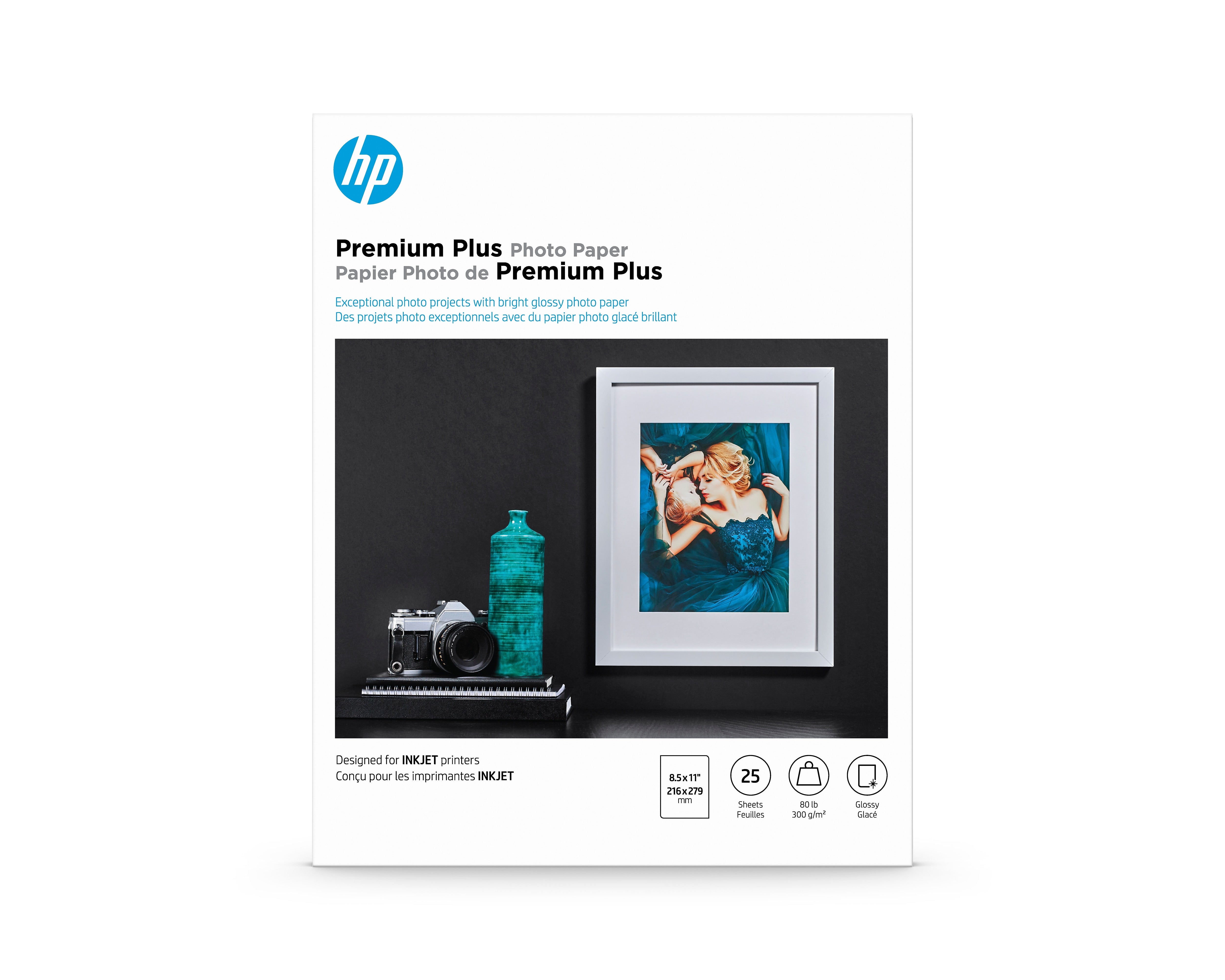 HP Premium Plus Photo Paper, Glossy, 8.5" x 11", 25 Sheets/Pack (CR670A)