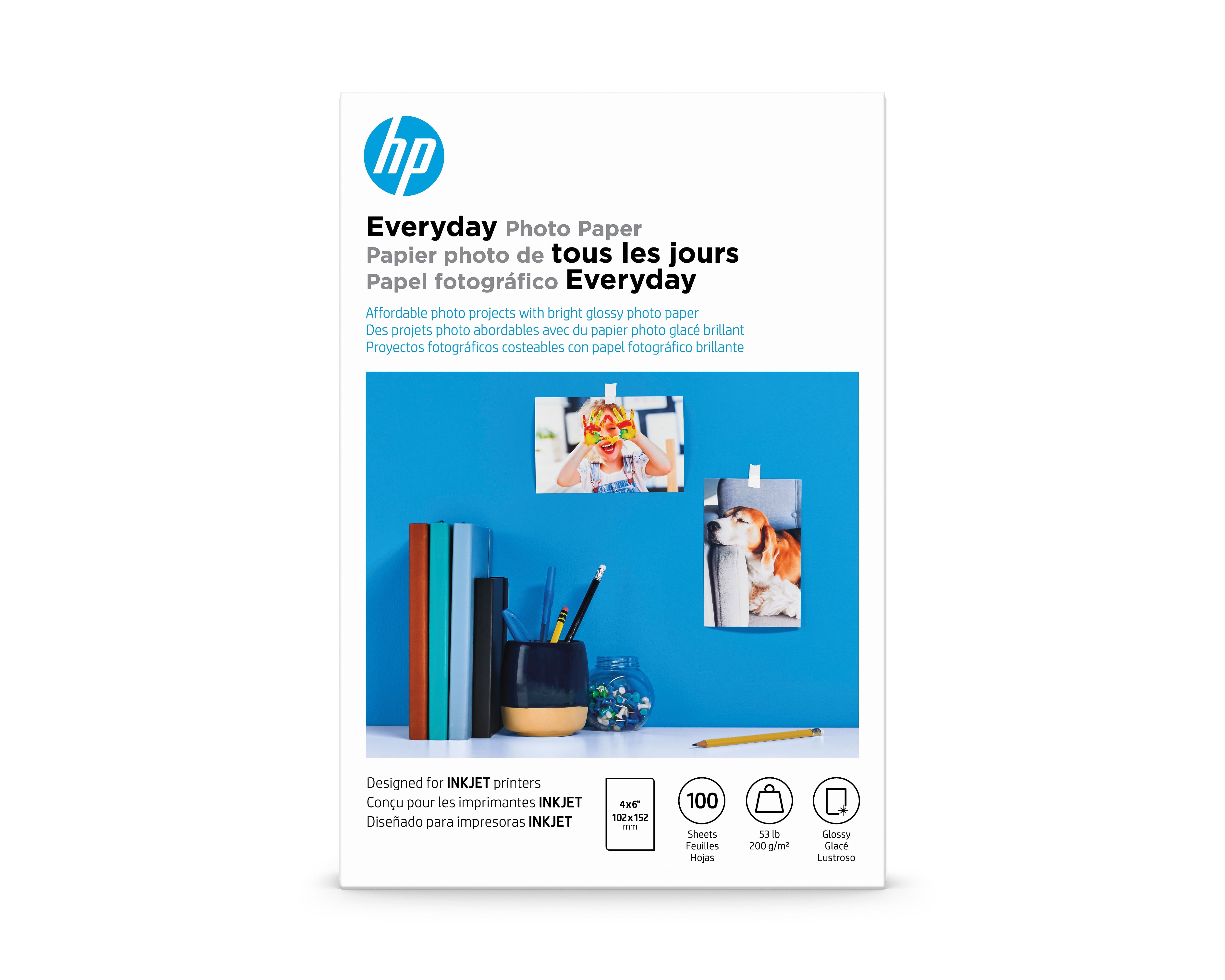 HP Everyday Glossy Photo Paper, 4" x 6", 100 Sheet/Pack (CR759A)