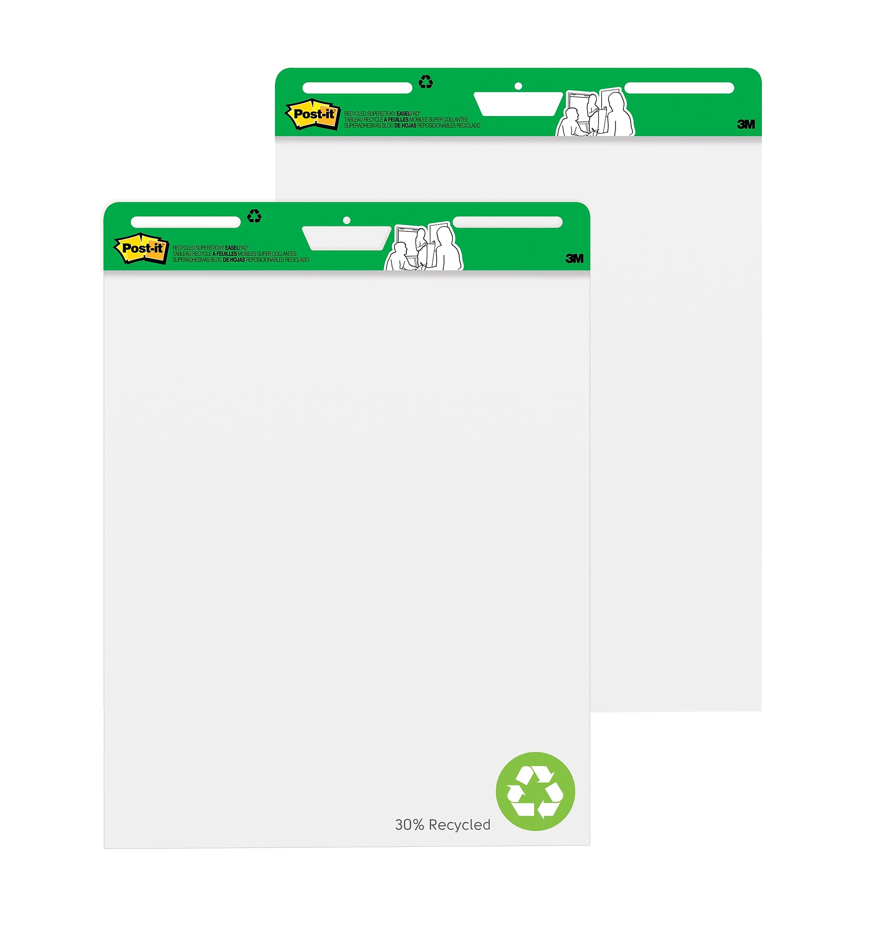 Post-it Recycled Super Sticky Wall Easel Pad, 25" x 30", 30 Sheets/Pad, 2 Pads/Pack (559RP)