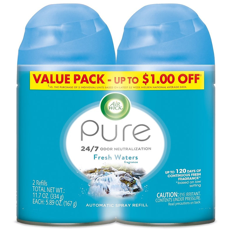 Air Wick Freshmatic Ultra Automatic Aerosol Air System Refills, Fresh Waters, 3 Double Packs/Carton (6233882093CT)