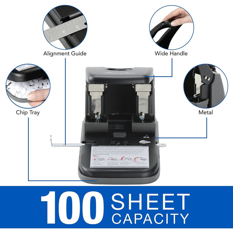 Swingline High Capacity 2-Hole Punch, 100 Sheet Capacity, Black/Gray (A7074190)