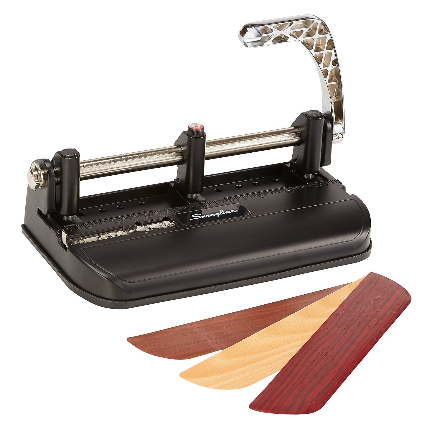 Swingline Woodgrain Accented Heavy Duty Desktop 3-Hole Punch, 40 Sheet Capacity, Black (74400)