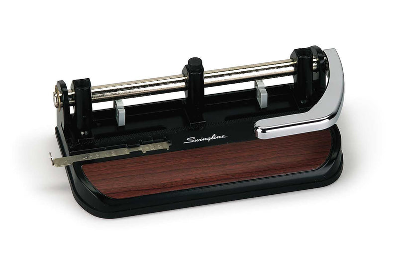 Swingline Woodgrain Accented Heavy Duty Desktop 3-Hole Punch, 40 Sheet Capacity, Black (74400)