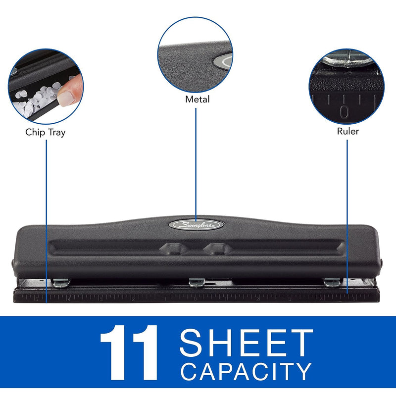 Swingline Commercial Desktop Adjustable Hole Punch, 11 Sheet Capacity, Black (74020)