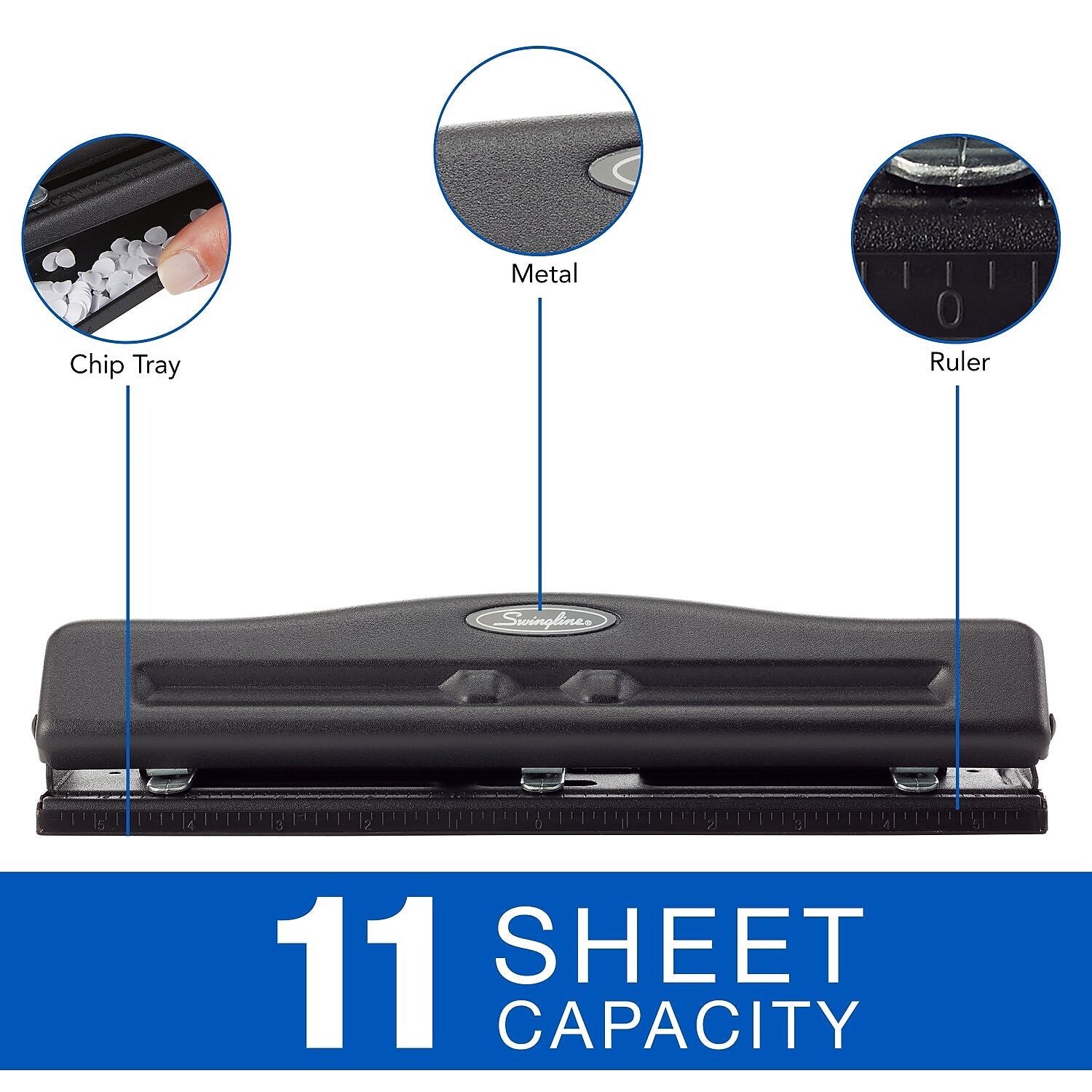 Swingline Commercial Desktop Adjustable Hole Punch, 11 Sheet Capacity, Black (74020)
