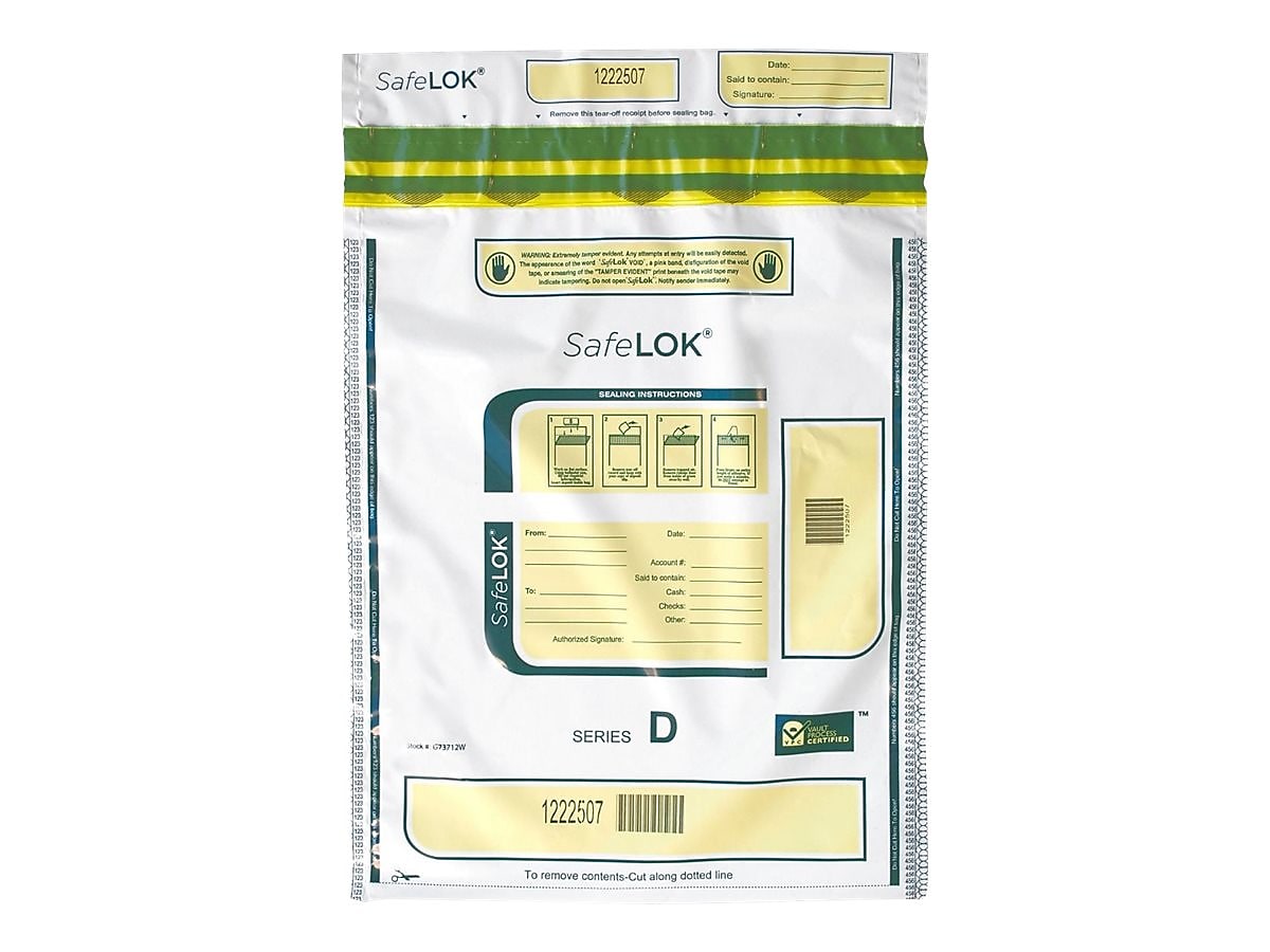 SafeLok Series D Deposit Bags, White, 100/Pack (585094)