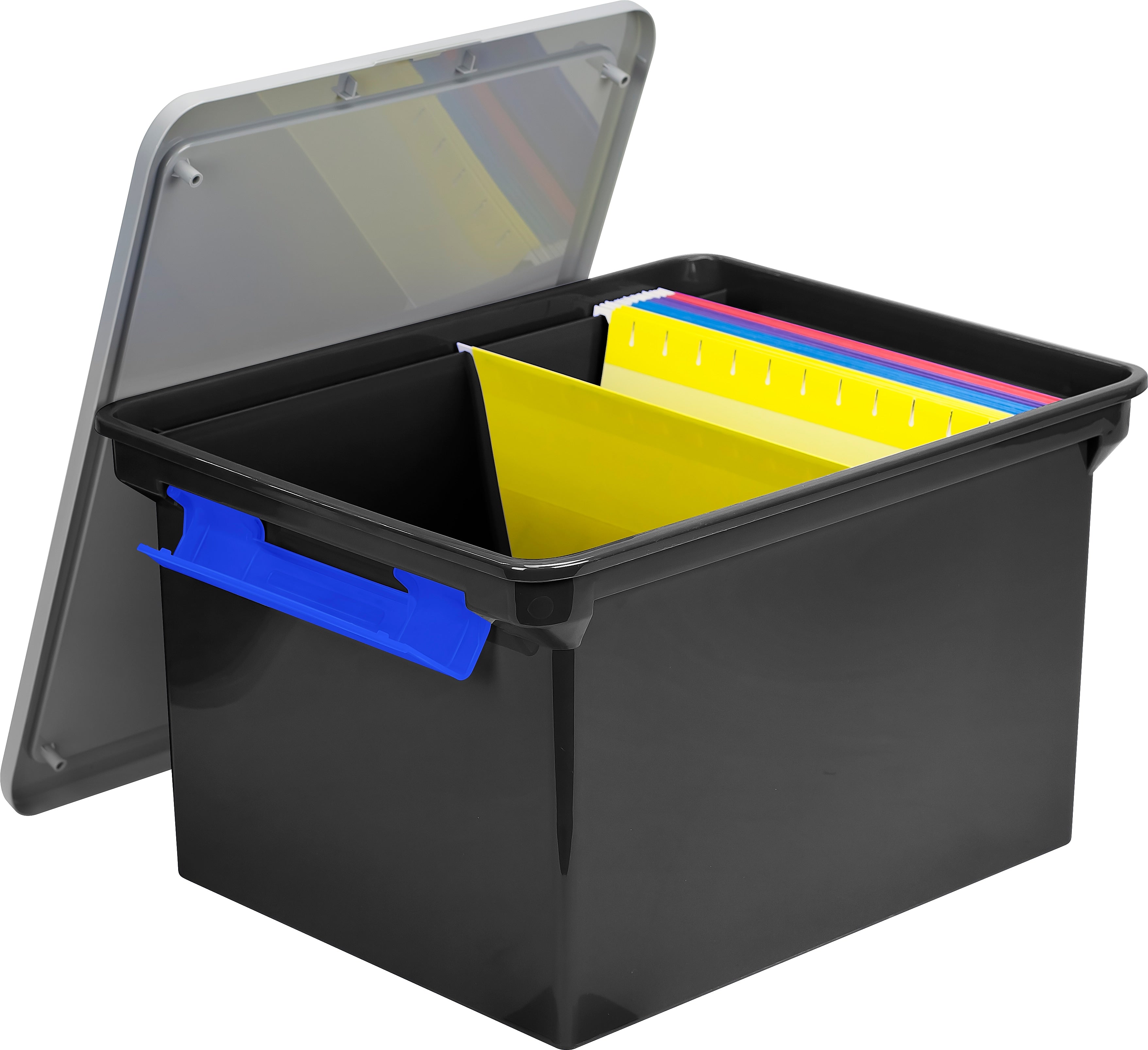 Storex Letter/Legal Portable File Tote Storage Box With Locking Handle,  Letter/Legal Size, Black (STX61543U01C)