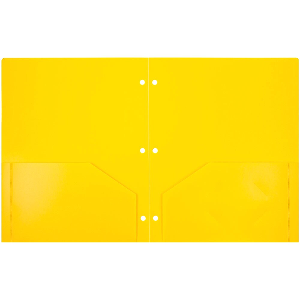 JAM Paper Heavy Duty 3 Hole Punch Two-Pocket Plastic Folders, Yellow, 6/Pack (383HHPYEB)