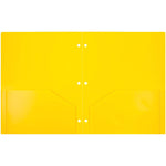 JAM Paper Heavy Duty 3 Hole Punch Two-Pocket Plastic Folders, Yellow, 6/Pack (383HHPYEB)