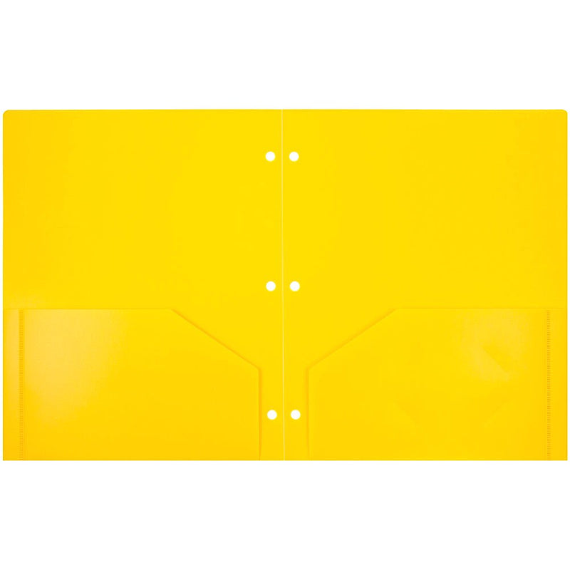 JAM Paper Heavy Duty 3 Hole Punch Two-Pocket Plastic Folders, Yellow, 6/Pack (383HHPYEB)