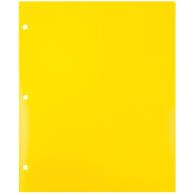 JAM Paper Heavy Duty 3 Hole Punch Two-Pocket Plastic Folders, Yellow, 6/Pack (383HHPYEB)